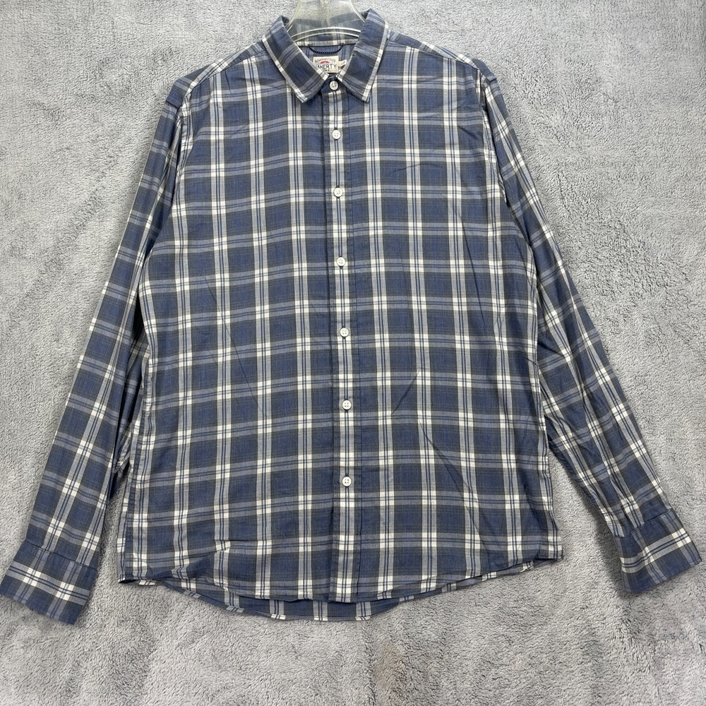 Faherty Shirt Mens Large Blue Cotton Stretch Plaid Button Up Casual